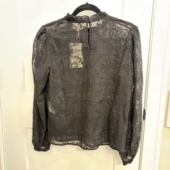 BNWT Sézane Valentine Black Embroidered Blouse US 8 FR 40 Long-Sleeve Sheer Mock - Picture 6 of 7